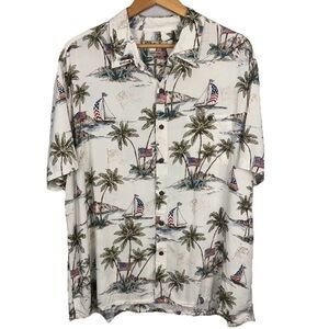 Batik Bay Hawaiian Shirt Mens XXL Short Sleeve Palm Trees Sailboat American Flag